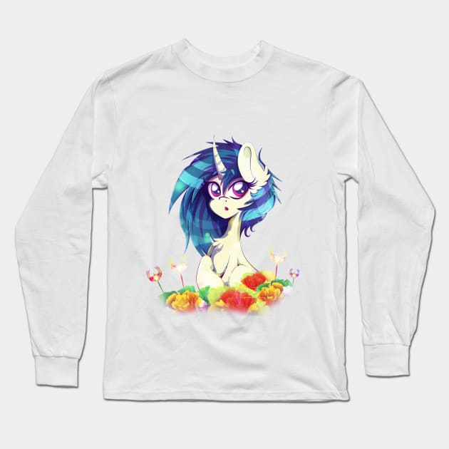 Vinyl Scratch - Digital Flowerfield Long Sleeve T-Shirt by RarieDash